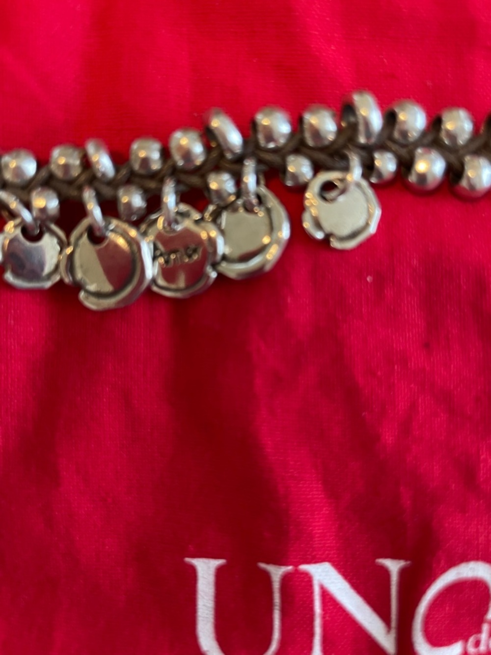 UNO de 50 Tallis Silver Beaded Bracelet with Disc Charms & Brown leather cord - Picture 3 of 3